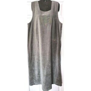 Vintage Christopher & Banks Jumper Dress Size XL Olive Green Stretch Trees 80s